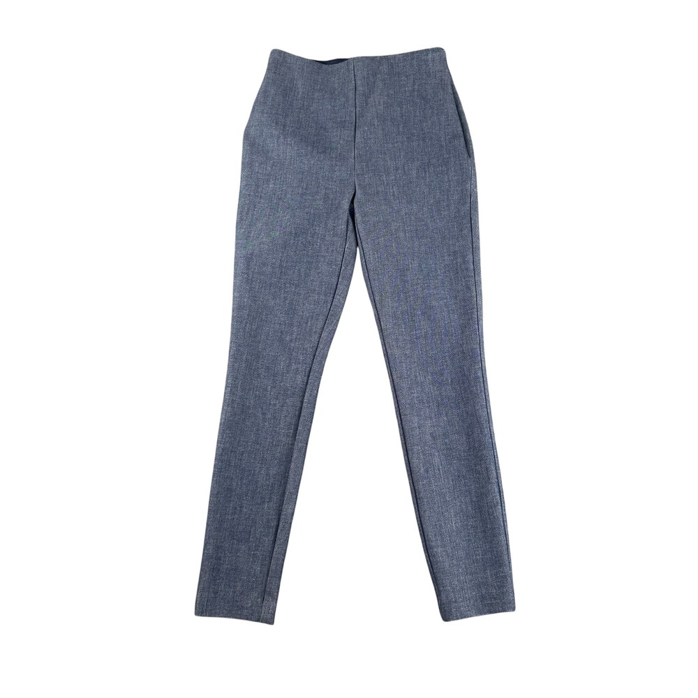 LOFT Petites High Waist Skinny Ankle Pants Blue Chambray Textured 00P Side Zip